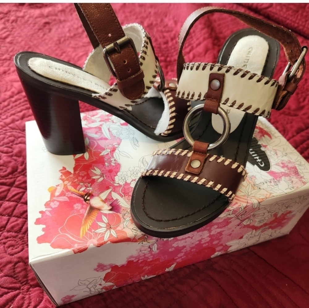 Chinese Laundry Platform AnkleStrap Heels, Women's Size 8M,Brown/off White